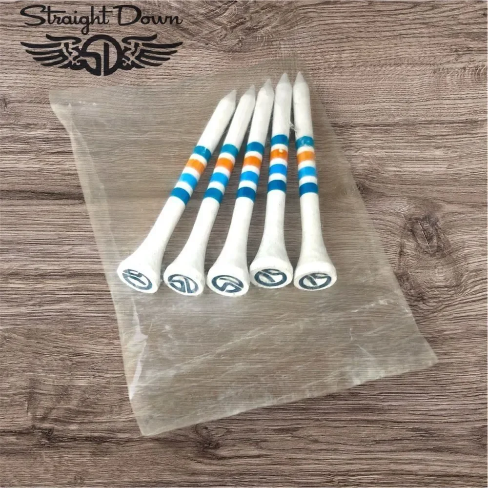Straight Down White Wooden Golf Tees with Blue, Orange, and Green Stripes 2.75in - Picture 4 of 4